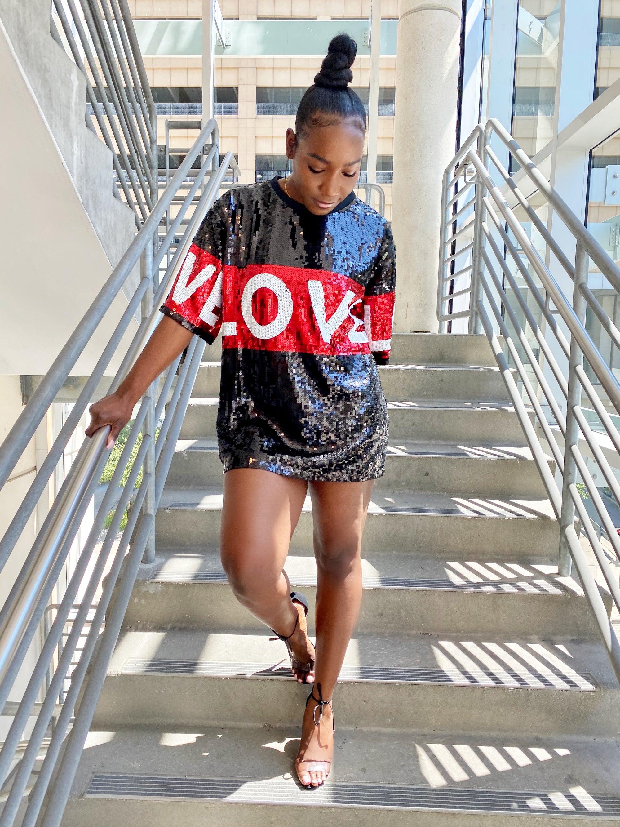 "I Love Me" Oversized sequin shirt