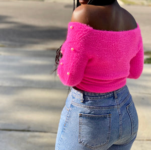Pink Pearl Knot Sweater Top